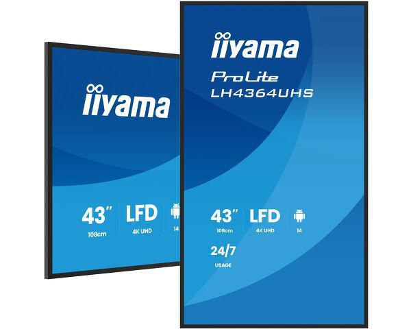 iiyama LH4364UHS-B1AG Signage Display Digital signage flat panel 109.2 cm (43") LED Wi-Fi 500 cd/m² 4K Ultra HD Black Built-in processor Android 24/7