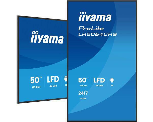 iiyama LH5064UHS-B1AG Signage Display Digital signage flat panel 127 cm (50") Wi-Fi 500 cd/m² 4K Ultra HD Black Built-in processor Android 24/7