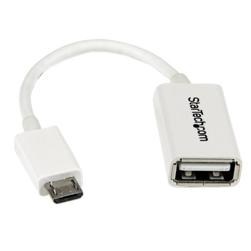WHITE MICRO USB MALE TO USB FEMALE OTG HOST CABLE - 5IN