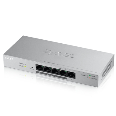 Zyxel Switch smart managed Layer2 5 Port &bull 5x 1 GbE &bull PoE Budget 60 Watt &bull 4x PoE at &bull Desktop &bull Lüfterlos &bull GS1200-5HPV3
