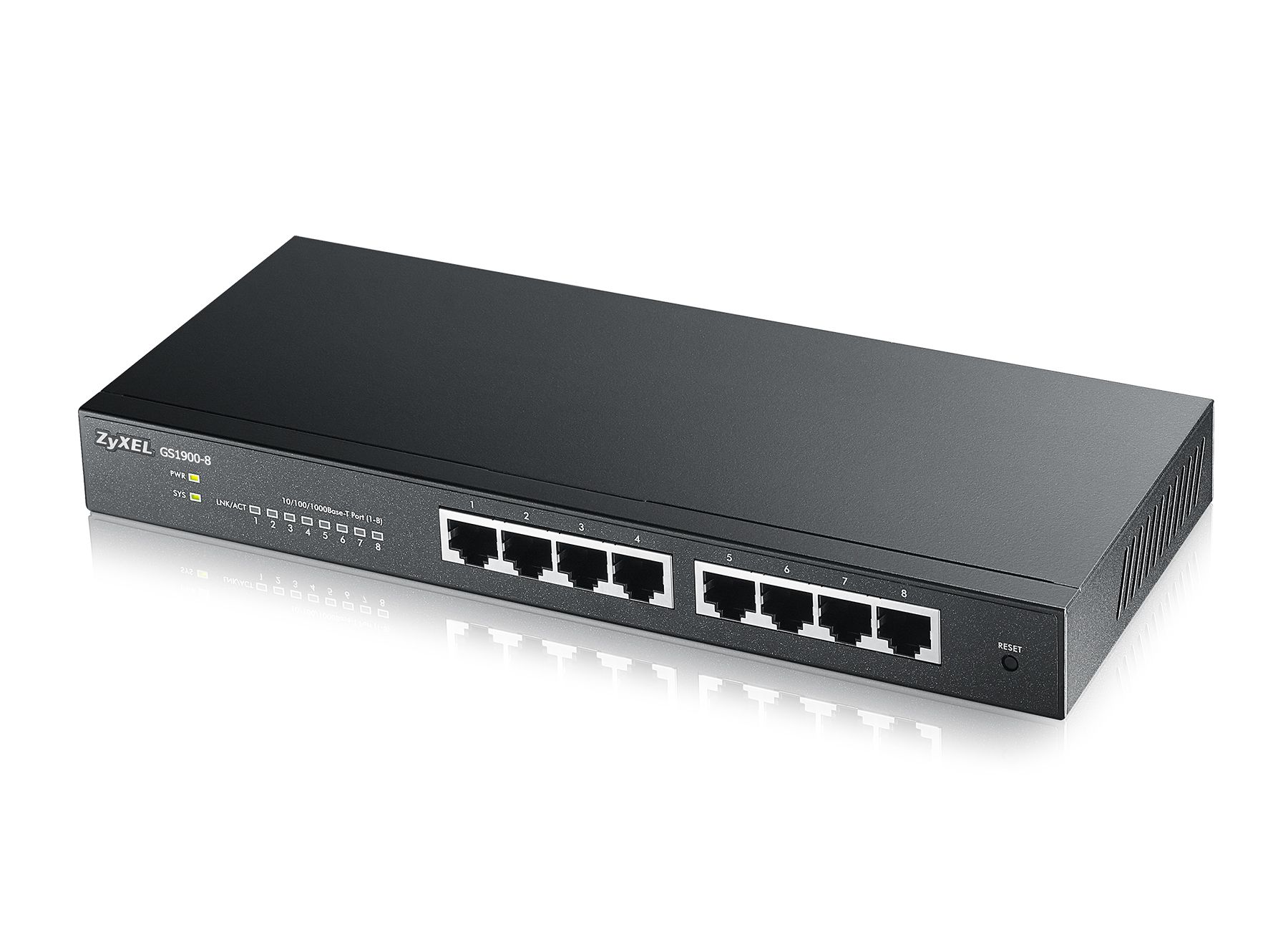 Zyxel Switch smart managed Layer2 8 Port • 8x 1 GbE • Desktop • Fanless • GS1900-8 V2