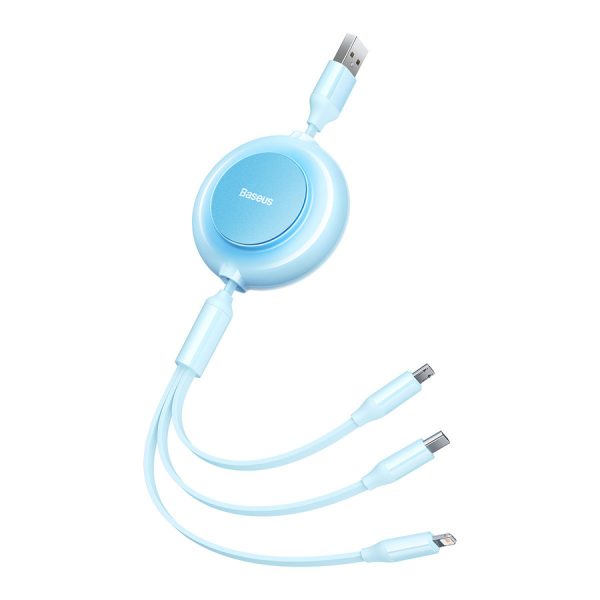 BASEUS BRIGHT MIRROR 2 3IN1 USB TYPE A CABLE - MICRO USB + LIGHTNING + USB TYPE C 3.5A 1.1M BLUE (CAMJ010017)