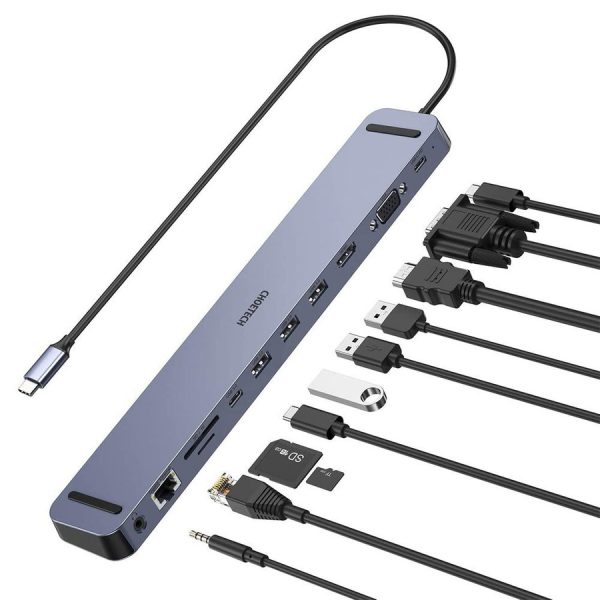 CHOETECH DOCKING STATION MULTIFUNCTIONAL ADAPTER HUB USB TYP C 11IN1 100W PD GRAY (HUB-M20)