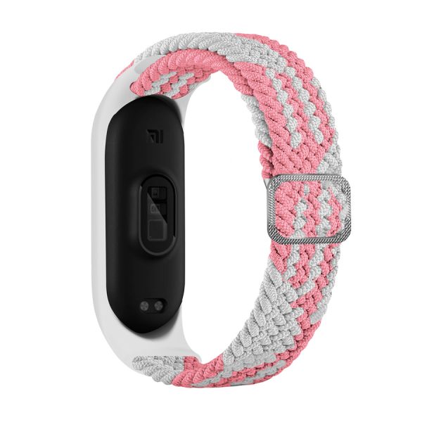 STRAP FABRIC HEADBAND FOR XIAOMI MI BAND 6/5/4/3 BRAIDED MATERIAL PINK-WHITE STRIPE
