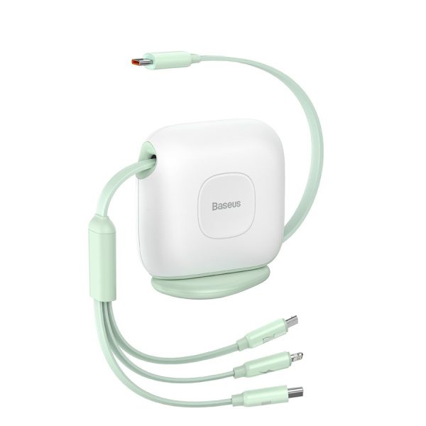BASEUS TRACTION SERIES RETRACTABLE 3-IN-1 USB TYPE C CABLE - MICRO USB / USB TYPE C / LIGHTNING POWER DELIVERY 100W 1.7M GREEN (CAQY000006)