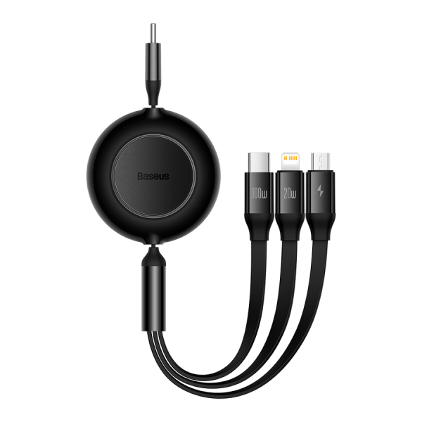 Baseus kabel Bright Mirror 2 3w1 USB - micro USB + Lightning + USB-C 1,1m 100W czarny zwijany