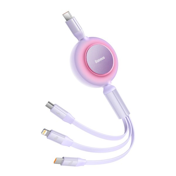 BASEUS BRIGHT MIRROR 2 RETRACTABLE CABLE 3IN1 USB TYPE C - MICRO USB + LIGHTNING + USB TYPE C 3.5A 1.1M PURPLE (CAMJ010205)