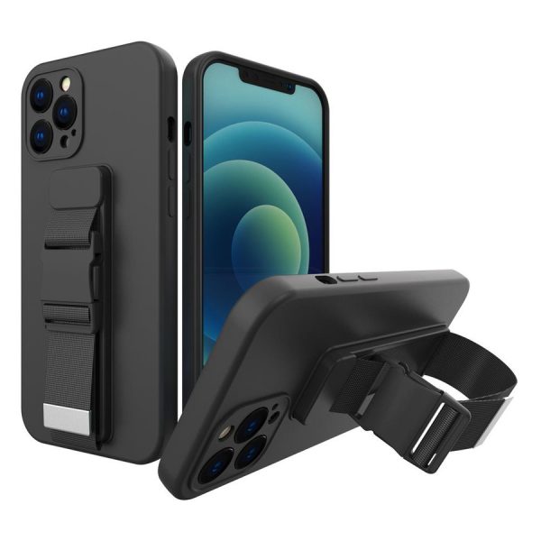ROPE CASE GEL TPU AIRBAG CASE COVER WITH LANYARD FOR XIAOMI POCO X3 NFC BLACK