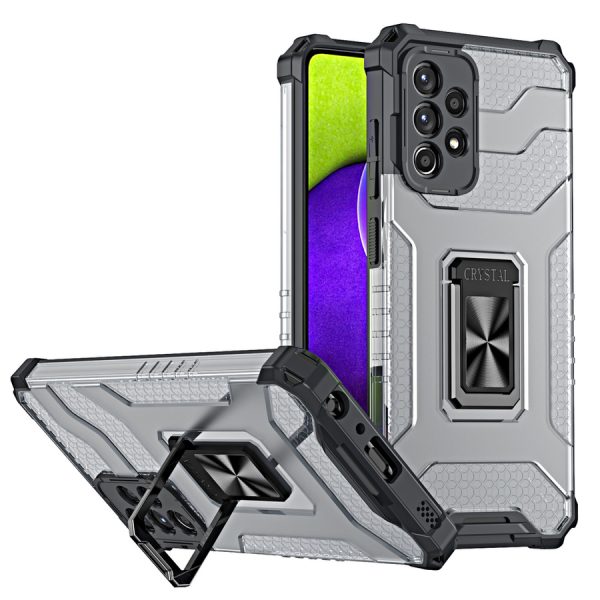 CRYSTAL RING CASE KICKSTAND TOUGH RUGGED COVER FOR SAMSUNG GALAXY A72 4G BLACK