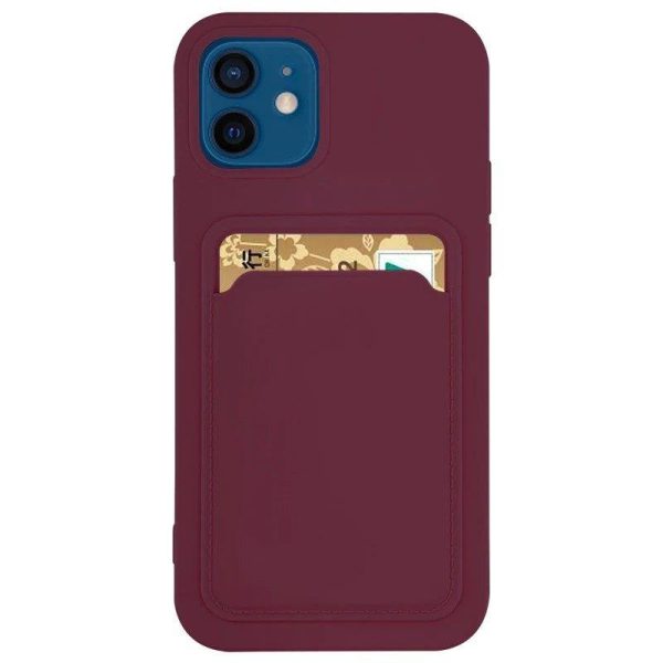 CARD CASE SILICONE WALLET CASE WITH CARD HOLDER DOCUMENTS FOR XIAOMI REDMI 9 BURGUNDY