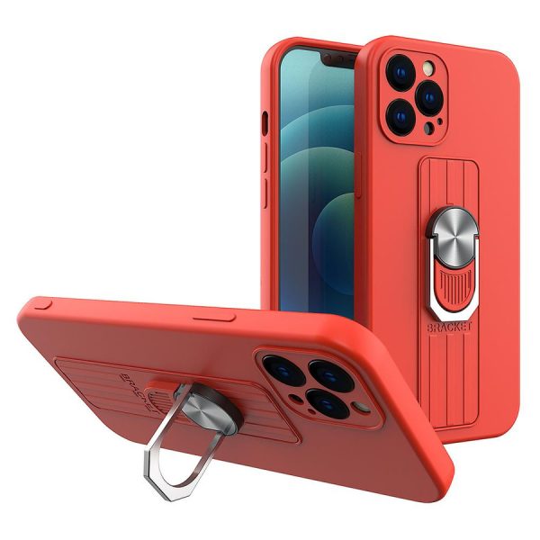RING CASE SILICONE CASE WITH FINGER GRIP AND STAND FOR XIAOMI REDMI 10X 4G / XIAOMI REDMI NOTE 9 RED