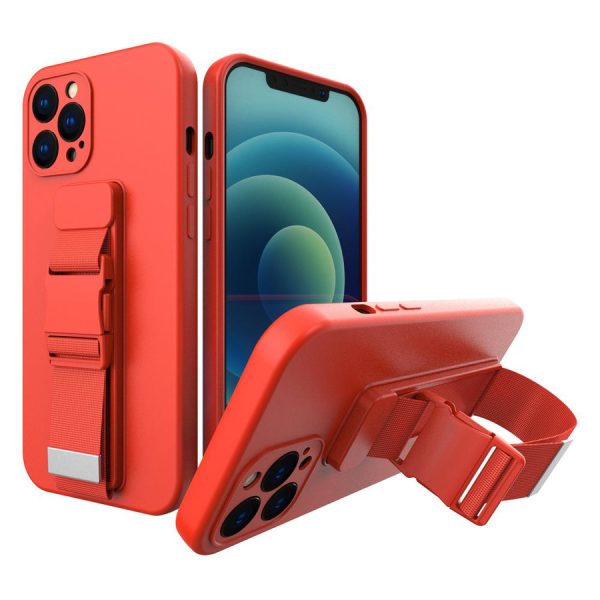 ROPE CASE GEL TPU AIRBAG CASE COVER WITH LANYARD FOR SAMSUNG GALAXY A22 4G RED