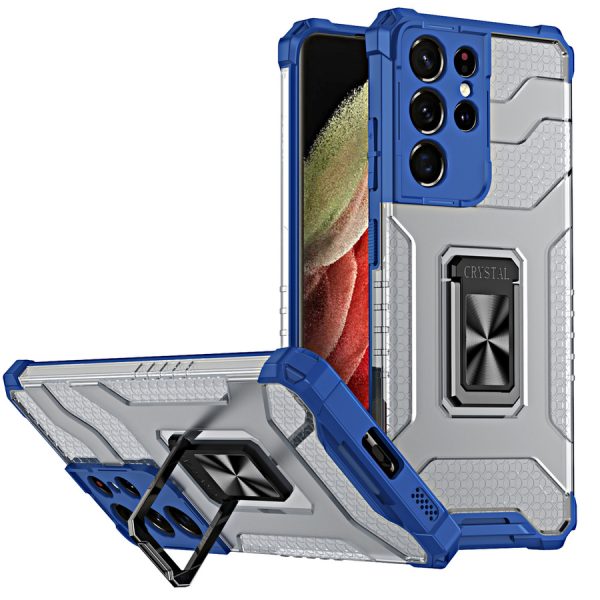 CRYSTAL RING CASE KICKSTAND TOUGH RUGGED COVER FOR SAMSUNG GALAXY S21 ULTRA 5G BLUE