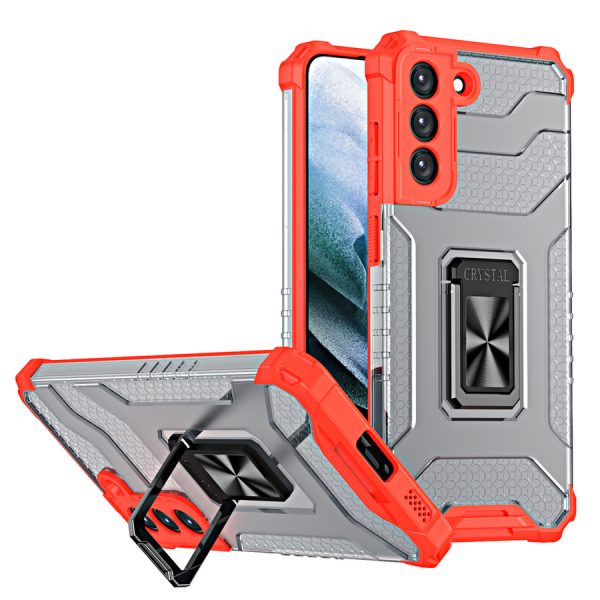 CRYSTAL RING CASE KICKSTAND TOUGH RUGGED COVER FOR SAMSUNG GALAXY S21 FE RED