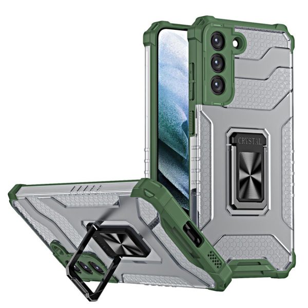 CRYSTAL RING CASE TOUGH HYBRID COVER + MAGNETIC HOLDER FOR SAMSUNG GALAXY S22 + (S22 PLUS) GREEN