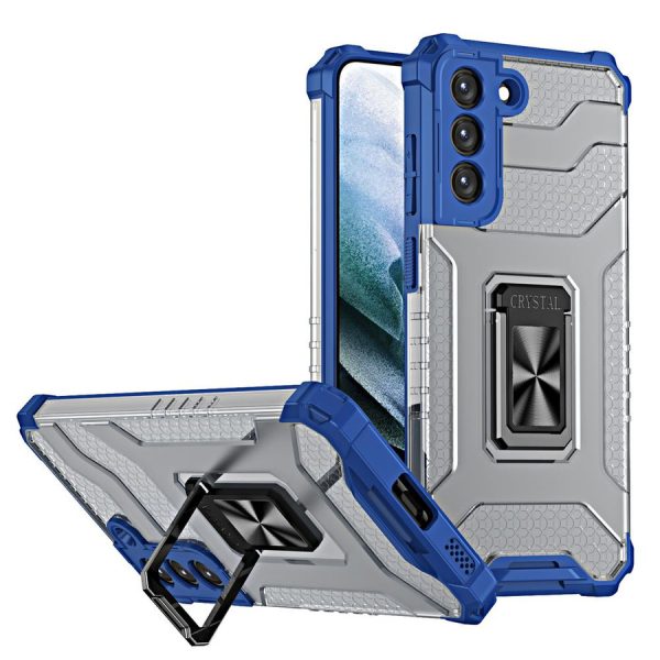 CRYSTAL RING CASE TOUGH HYBRID COVER + MAGNETIC HOLDER FOR SAMSUNG GALAXY S22 + (S22 PLUS) BLUE