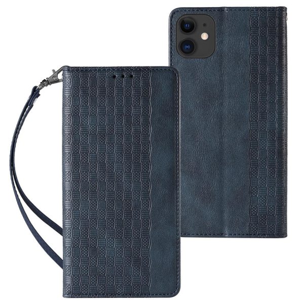 MAGNET STRAP CASE FOR IPHONE 12 POUCH WALLET + MINI LANYARD PENDANT BLUE