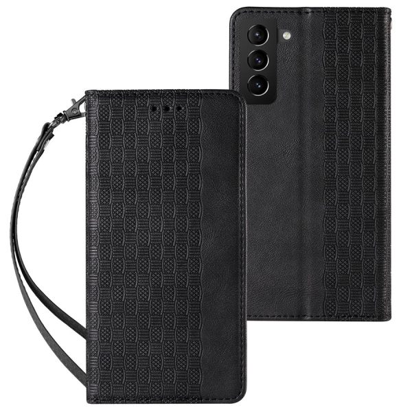 MAGNET STRAP CASE CASE FOR SAMSUNG GALAXY S22 ULTRA POUCH WALLET + MINI LANYARD PENDANT BLACK