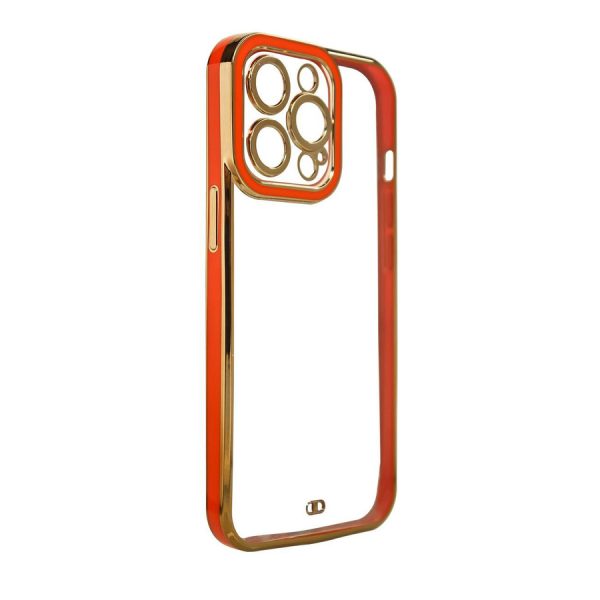 FASHION CASE FOR IPHONE 12 GOLD FRAME GEL COVER RED