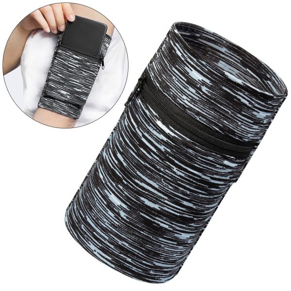 FABRIC ARMBAND ARMBAND FOR RUNNING FITNESS STRIPES WHITE / BLACK
