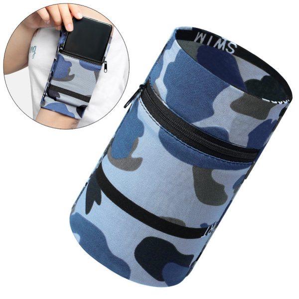 FABRIC ARMBAND ON THE ARM FOR RUNNING FITNESS, CAMO BLUE