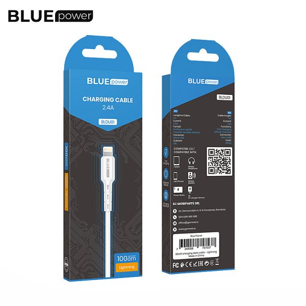 BLUE POWER USB CABLE TO LIGHTNING BLDU01 2.4A 1M WHITE