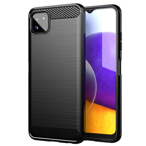 CARBON CASE FLEXIBLE TPU COVER FOR SAMSUNG GALAXY A22 5G BLACK