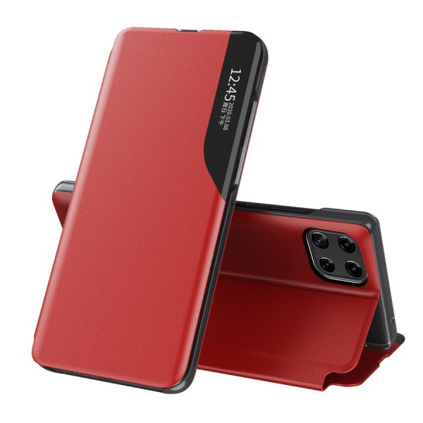 ECO LEATHER VIEW CASE ELEGANT BOOKCASE TYPE CASE WITH KICKSTAND FOR SAMSUNG GALAXY A22 5G RED