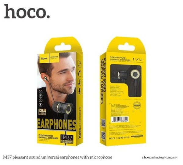 EARPHONES JACK 3.5MM HOCO PLEASANT M37 BLACK