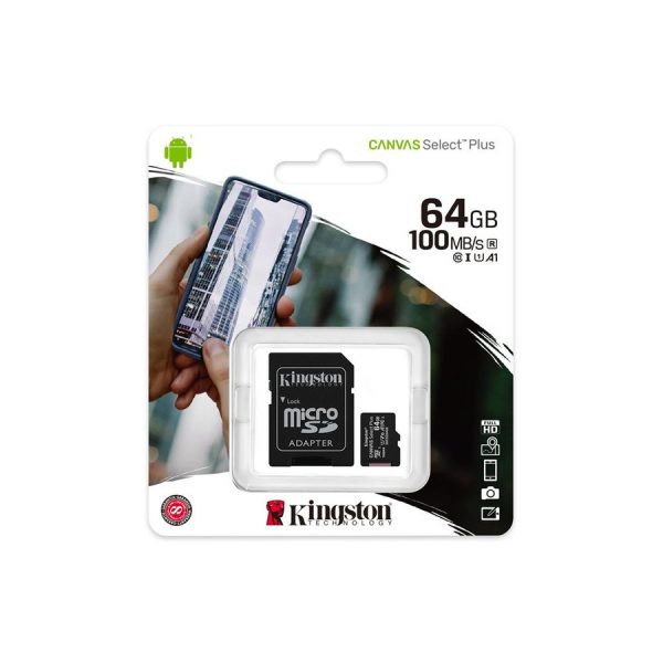 Kingston karta pamięci 64GB microSDXC Canvas Select Plus kl. 10 UHS-I 100 MB/s + adapter
