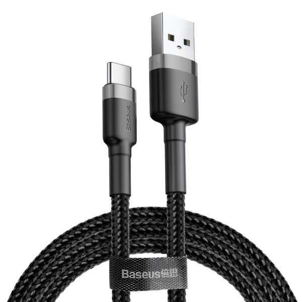 BASEUS CAFULE CABLE DURABLE NYLON BRAIDED WIRE USB / USB-C QC3.0 3A 0,5M BLACK-GREY (CATKLF-AG1)