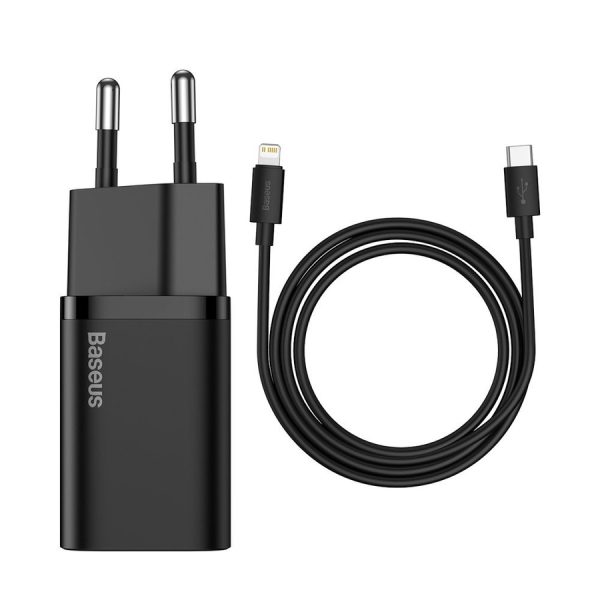 BASEUS SUPER SI 1C FAST WALL CHARGER USB TYPE C 20 W POWER DELIVERY + USB TYPE C - LIGHTNING CABLE 1 M BLACK (TZCCSUP-B01)