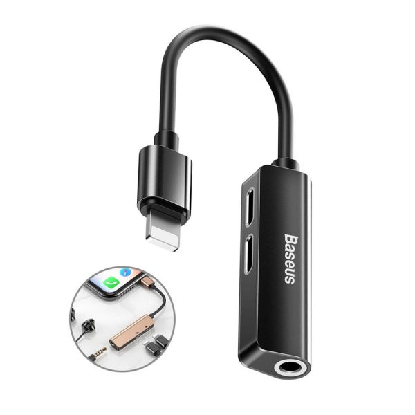 BASEUS AUDIO CONVERTER L52 ADAPTER LIGHTNING TO 2X LIGHTNING + MINI JACK 3.5MM BLACK (CALL52-01)