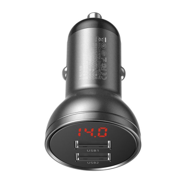 BASEUS CAR CHARGER 2X USB 4.8A 24W WITH LCD GRAY (CCBX-0G)