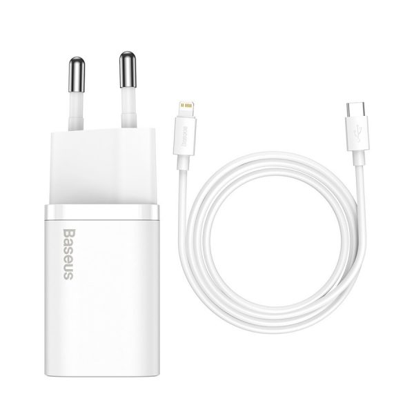 BASEUS SUPER SI 1C FAST WALL CHARGER USB TYPE C 20 W POWER DELIVERY + USB TYPE C - LIGHTNING CABLE 1 M WHITE (TZCCSUP-B02)