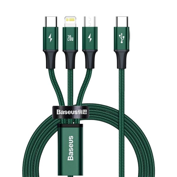 Baseus Rapid Series 3in1 USB-C - USB-C / Lightning / micro USB cable 20W PD 1.5m - green
