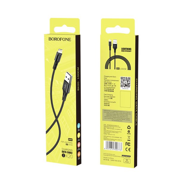 BOROPHONE USB KABEL - BX20 2A LIGHTNING 1M BLACK