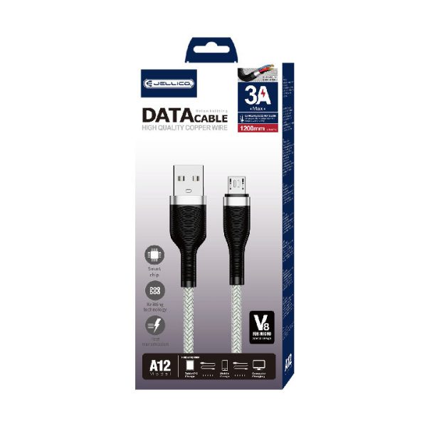 JELLICO USB CABLE - A12 3A MICRO USB 1.2M SILVER